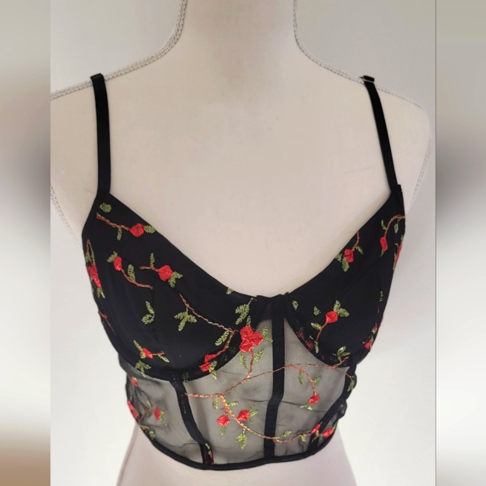 Black and Red Floral Corset